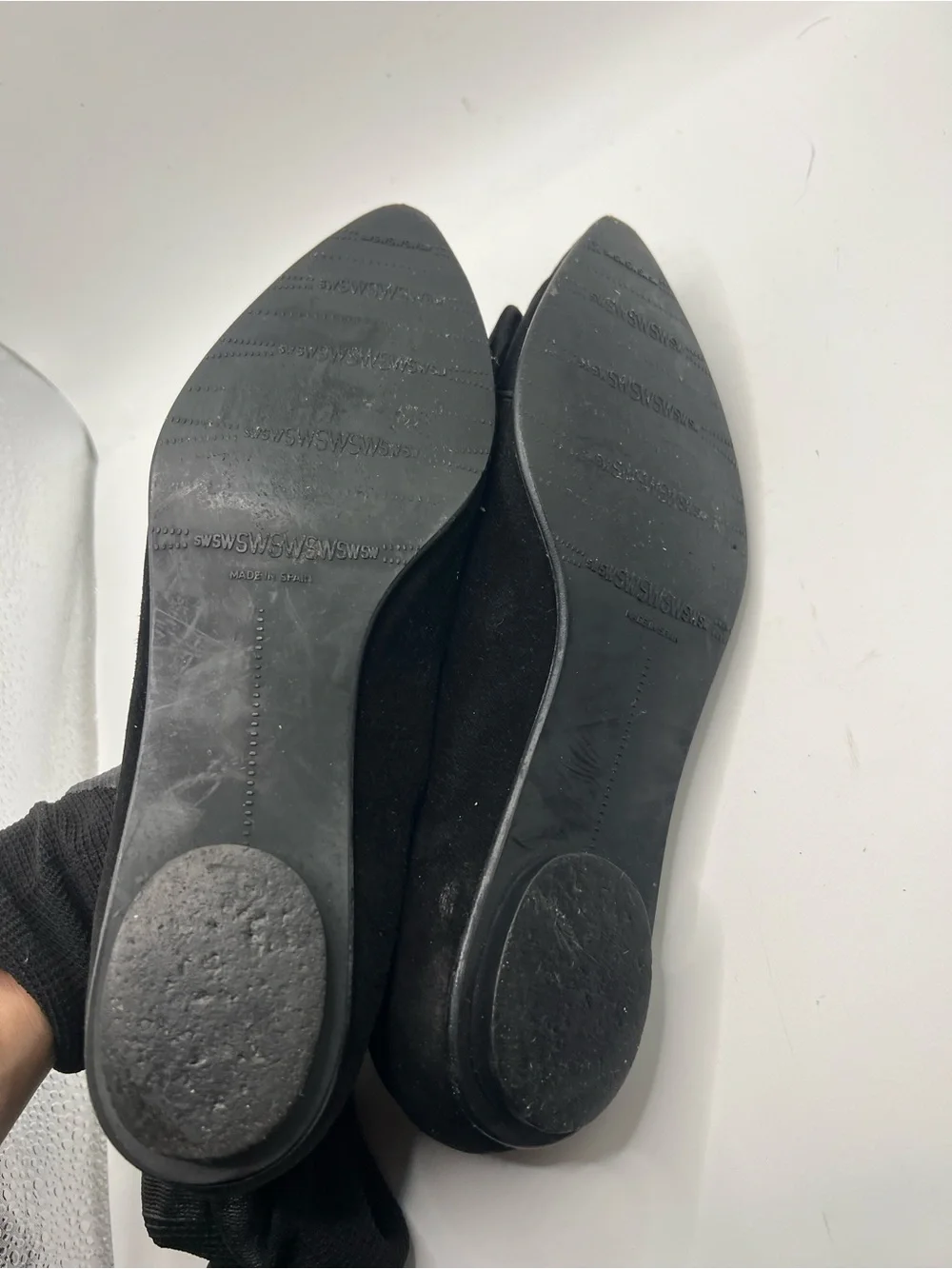 Stuart Weitzman Black Suede Pointed Toe Flats with Bow
